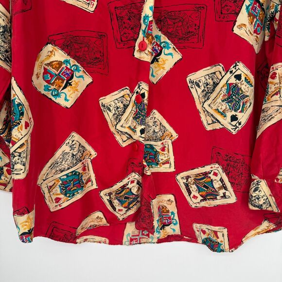 Diane Von Furstenberg Vintage Silk Blouse Button Up Playing Cards Vegas Size M/L - Picture 3 of 10